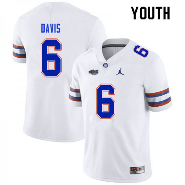 Youth #6 Shawn Davis Florida Gators College Football Jerseys White